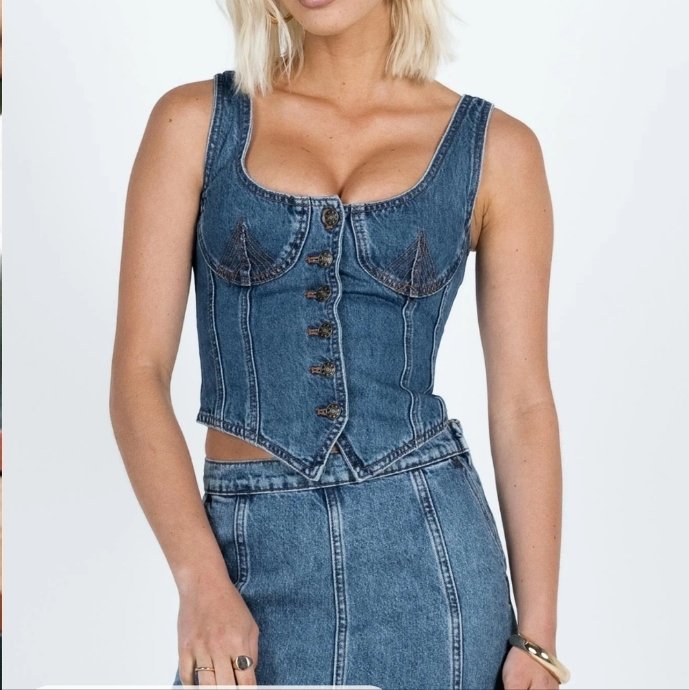 Princess Polly Indigo Denim Button-Up Crop Top